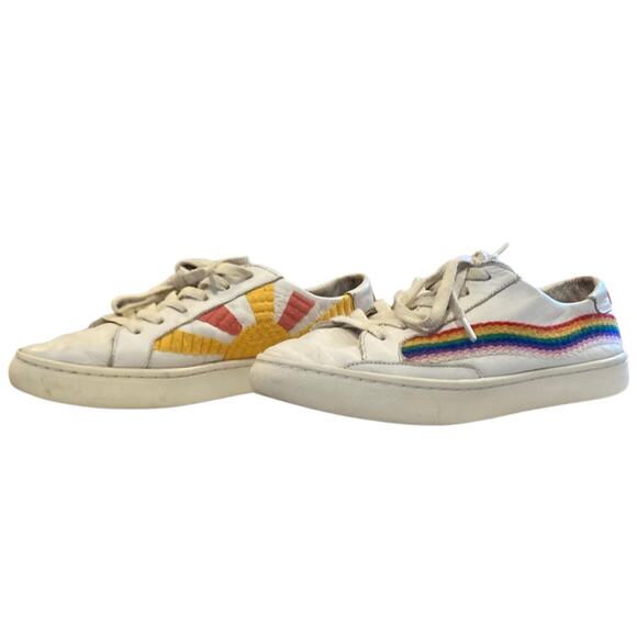 Soludos x Lockhart Embroidery Good Vibes White Leather Rainbow Hippie Shoes Sz 8 - Picture 16 of 16
